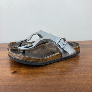 Birkenstock Gizeh Silver Leather Slip On Thong Sandals Women's Size 36 L5.